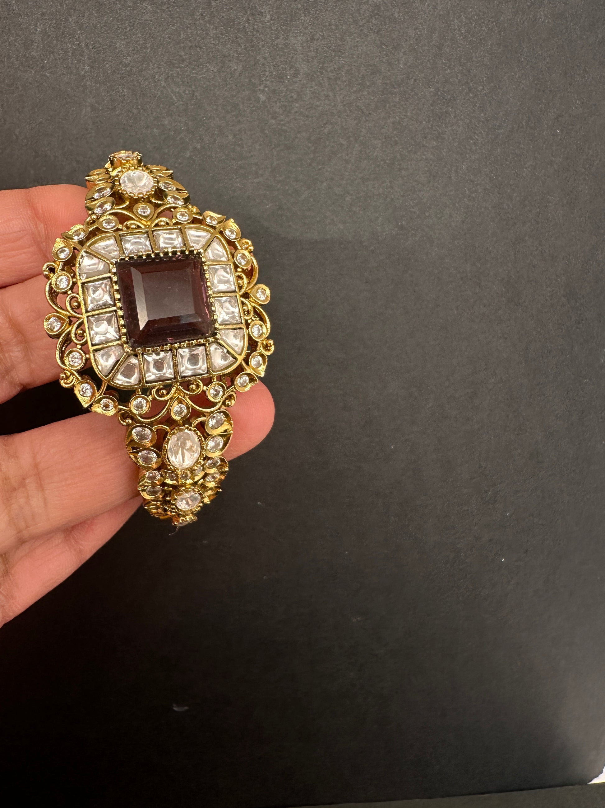 Victorian Moissanite Color Openable Kada Bracelet - Purple