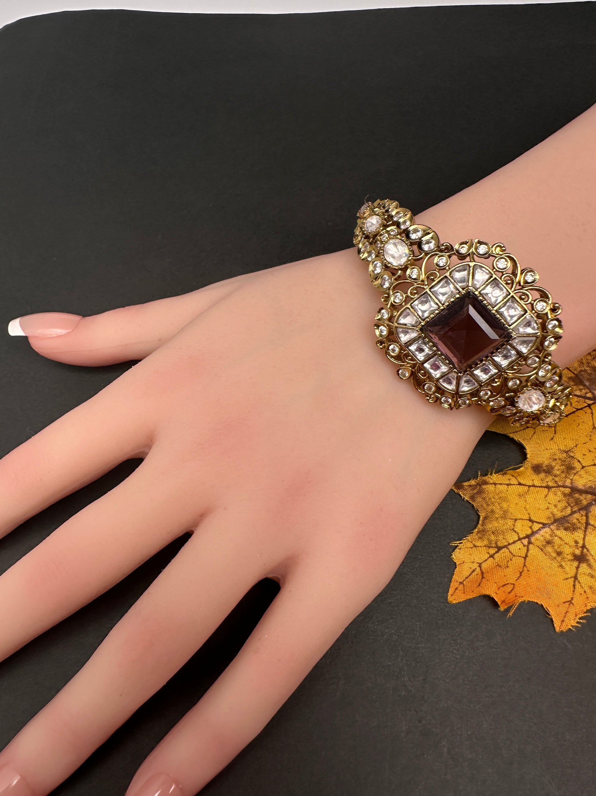 Victorian Moissanite Color Openable Kada Bracelet - Purple