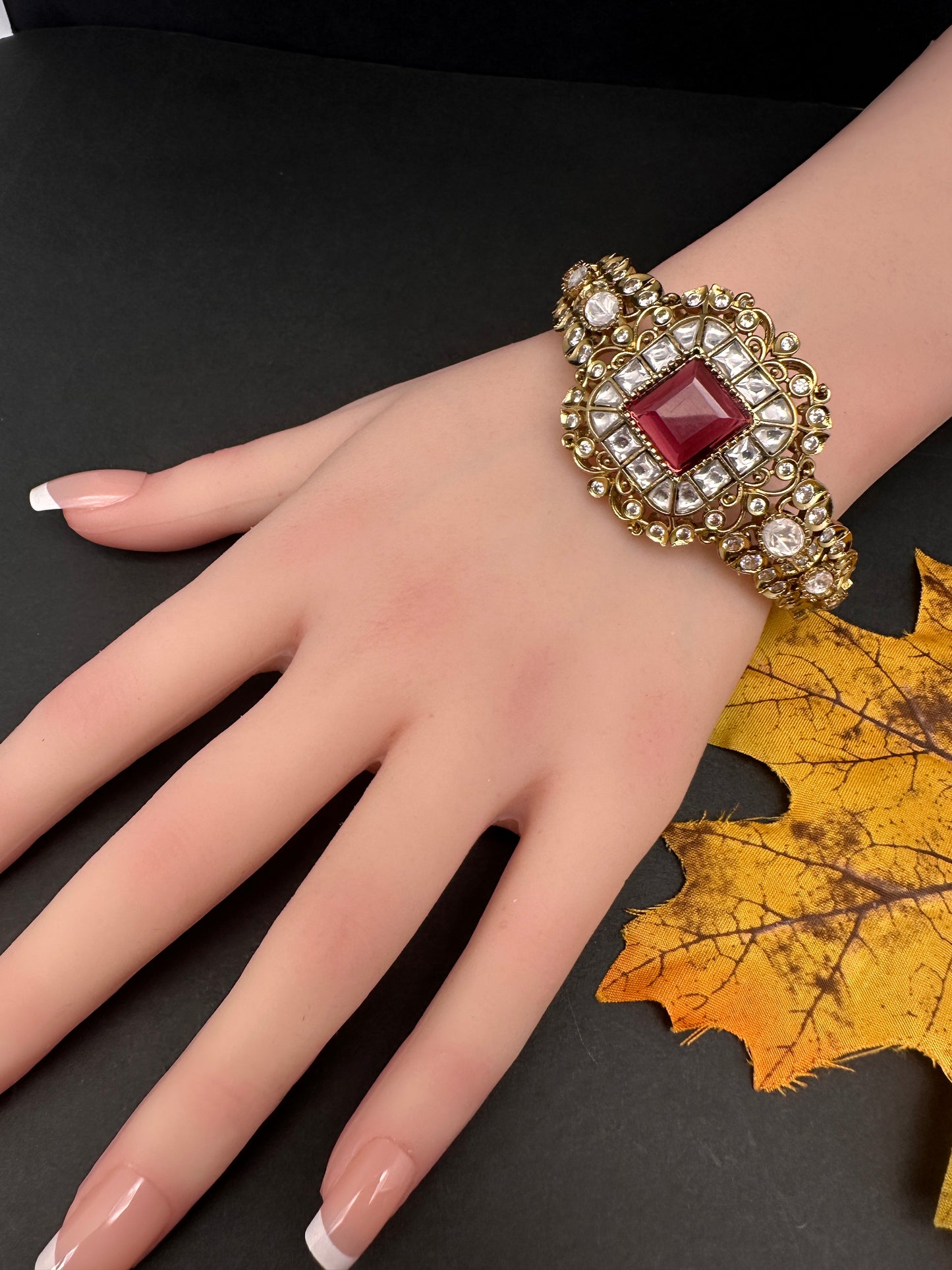 Victorian Moissanite Color Openable Kada Bracelet - Red
