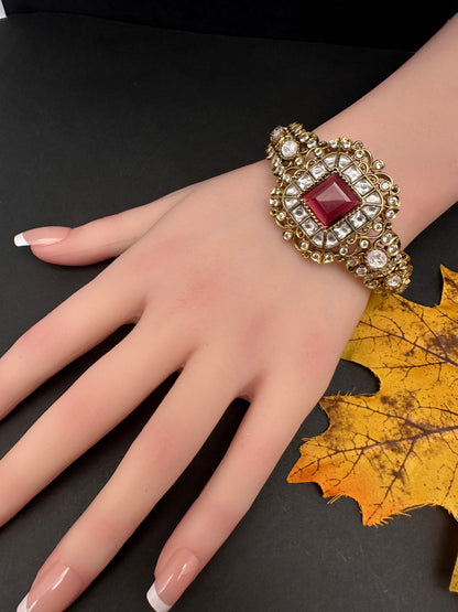 Victorian Moissanite Color Openable Kada Bracelet - Red