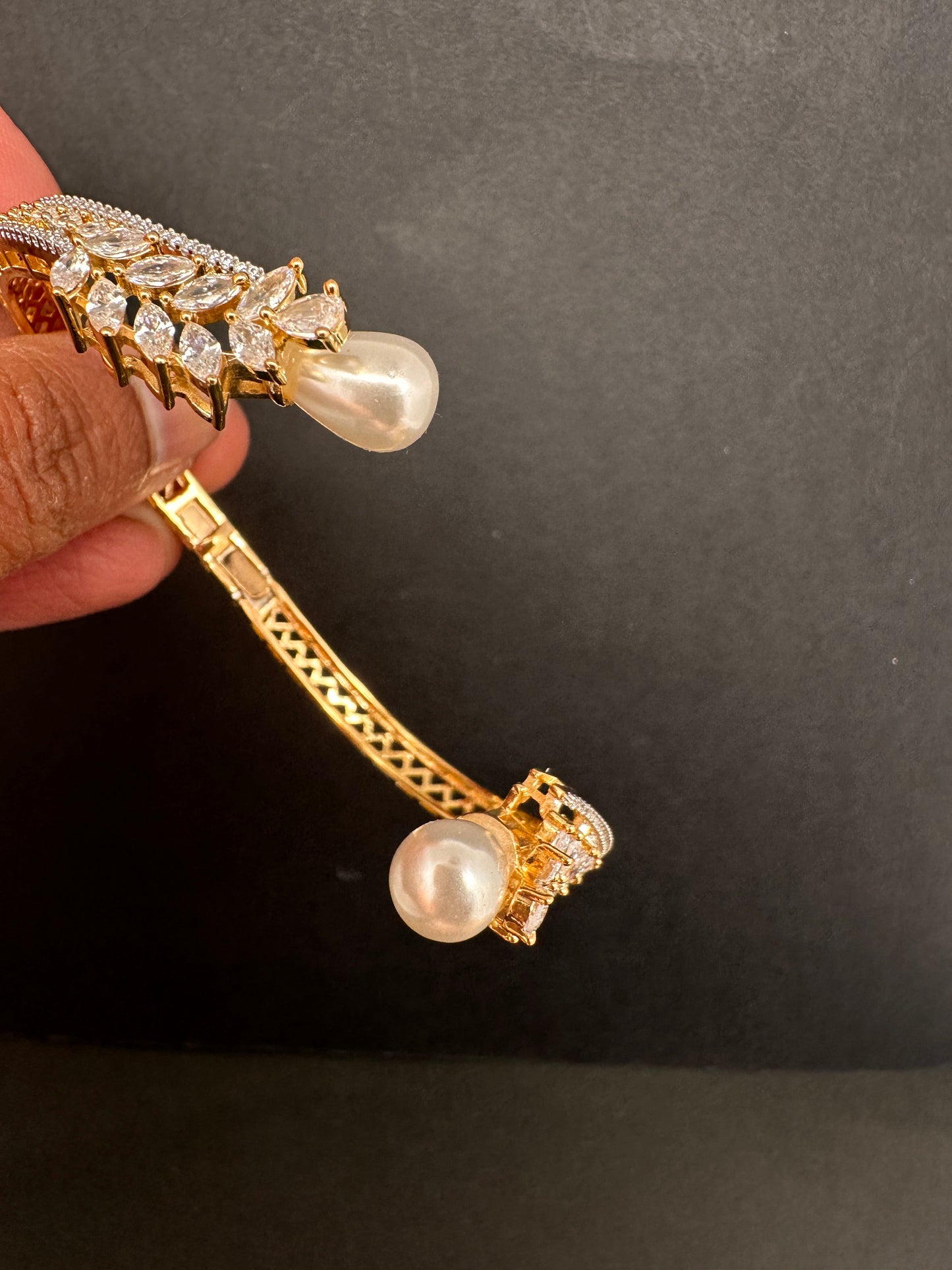 AD Diamond Pearl Openable Kada Bracelet - 