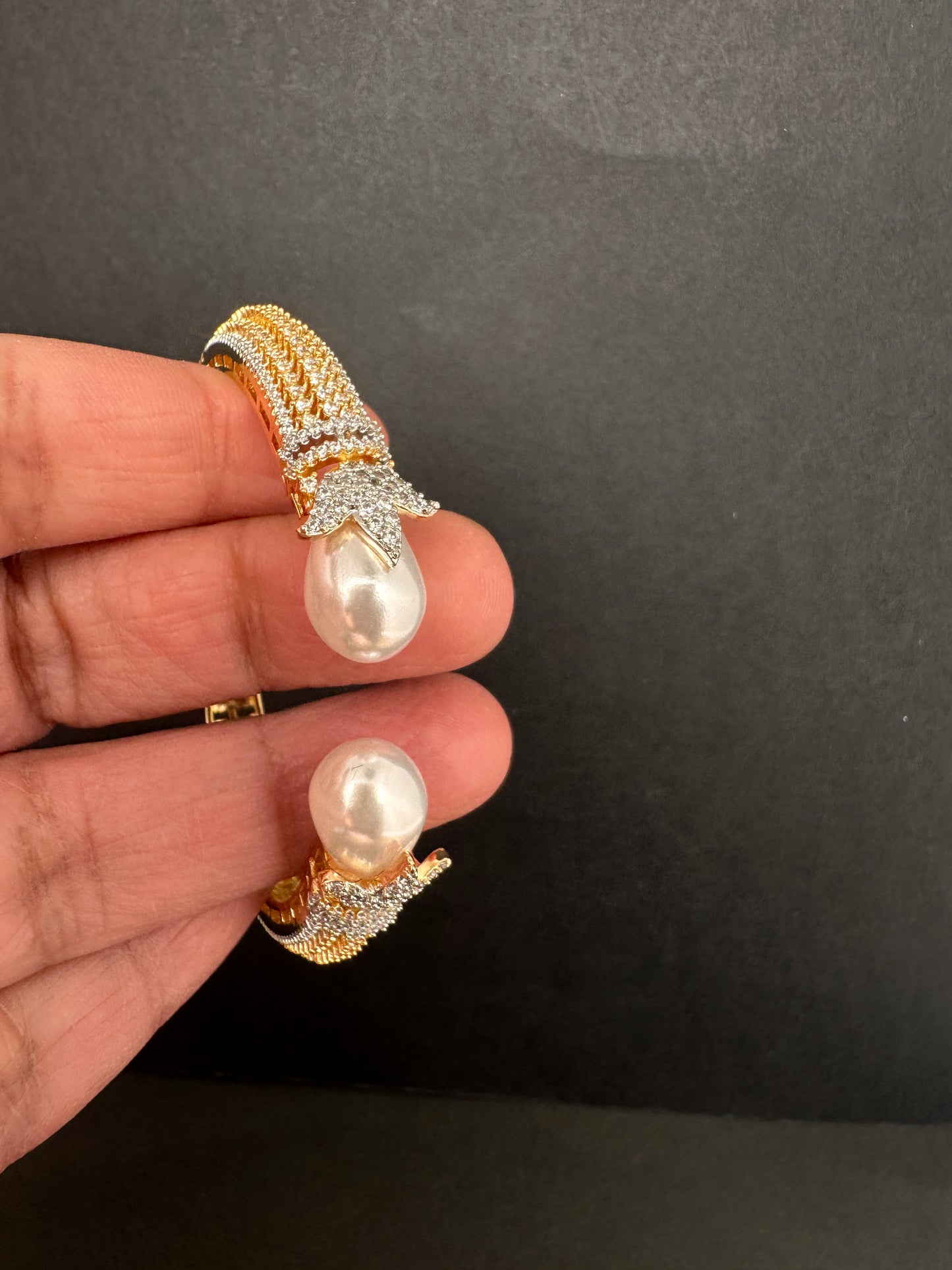 AD Diamond Pearl Openable Kada Bracelet - 