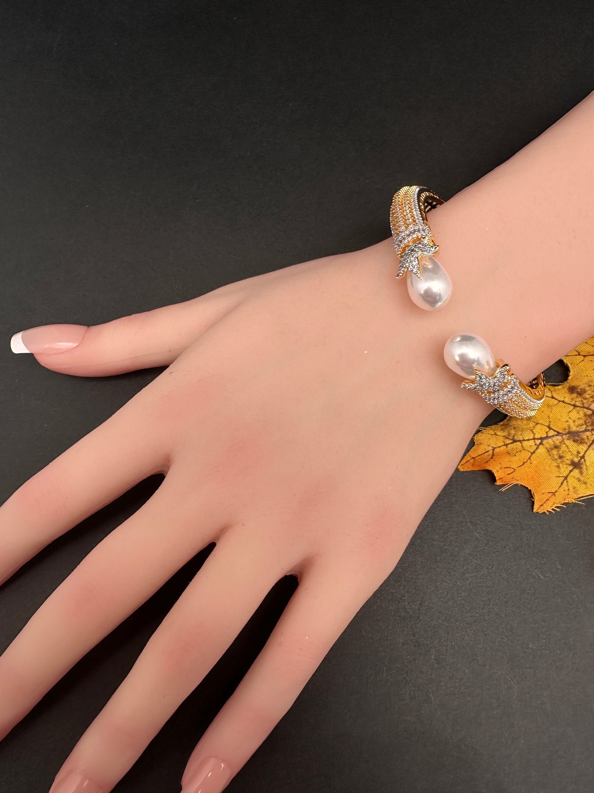 AD Diamond Pearl Openable Kada Bracelet - 