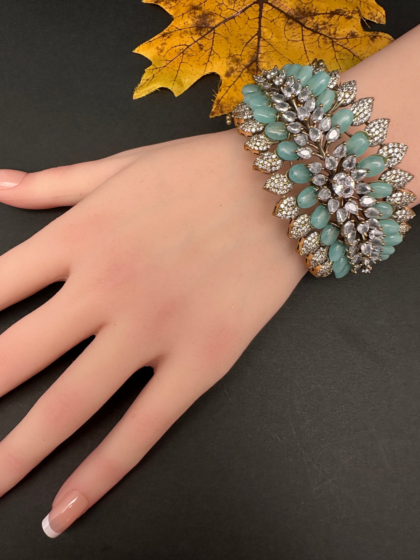 Victorian AD Color Openable Kada Bracelet - MintGreen
