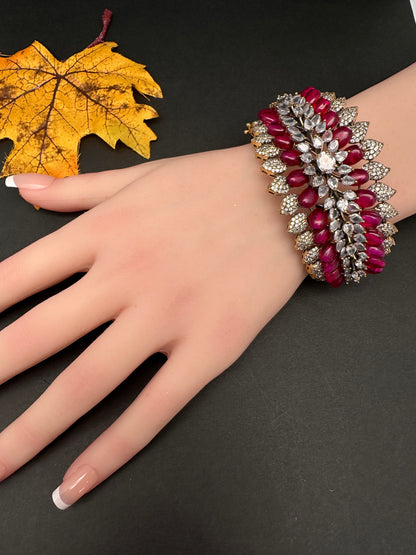 Victorian AD Color Openable Kada Bracelet - Red