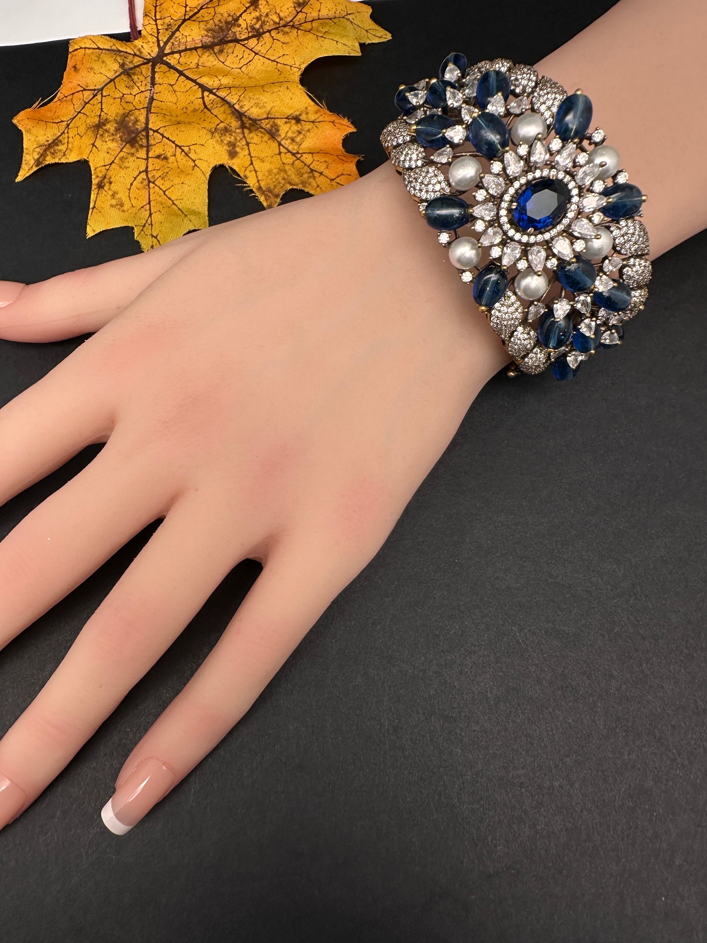 Victorian AD Beads Color Openable Kada Bracelet - Blue
