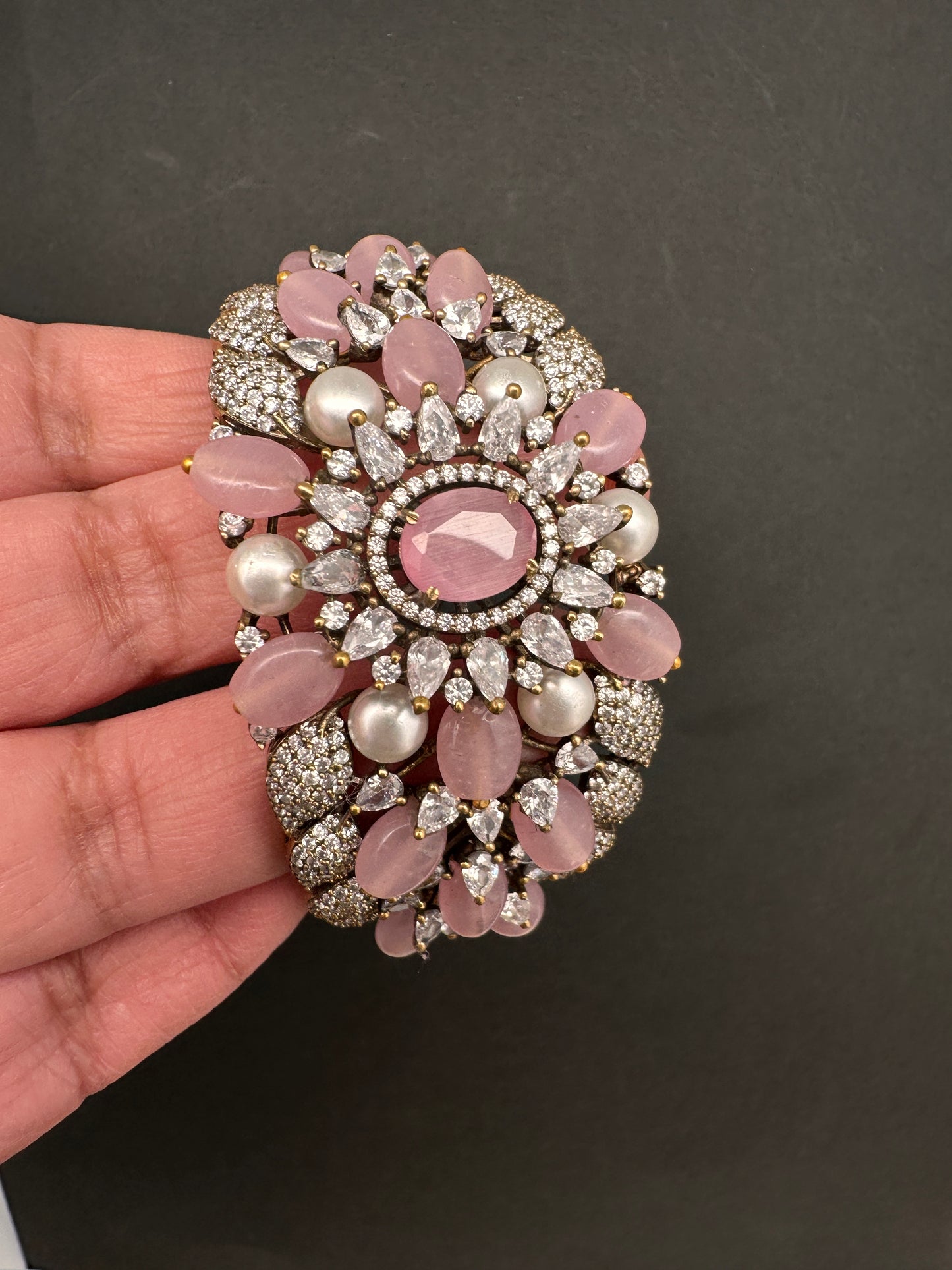 Victorian AD Beads Color Openable Kada Bracelet - Pink