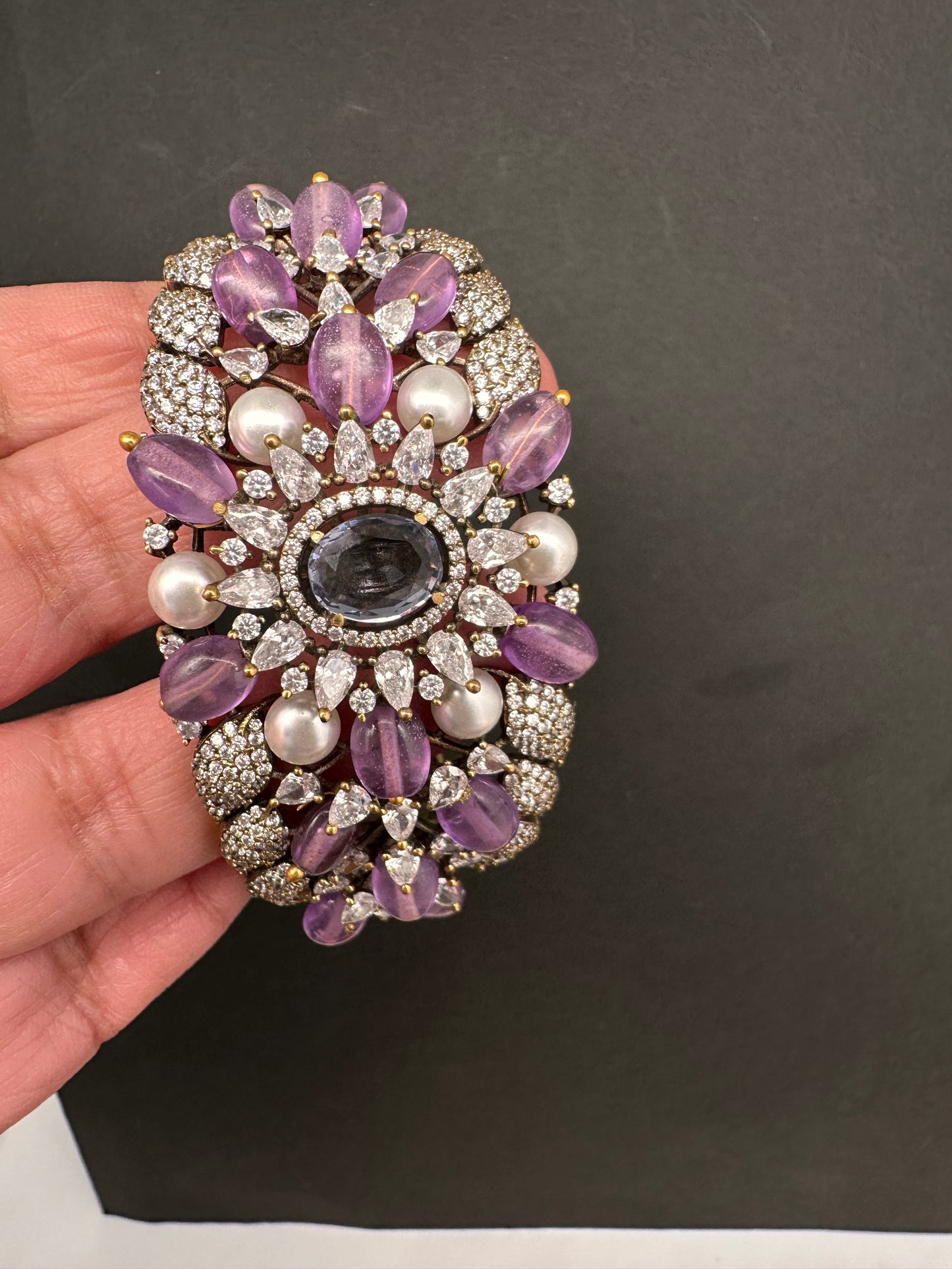 Victorian AD Beads Color Openable Kada Bracelet - Purple