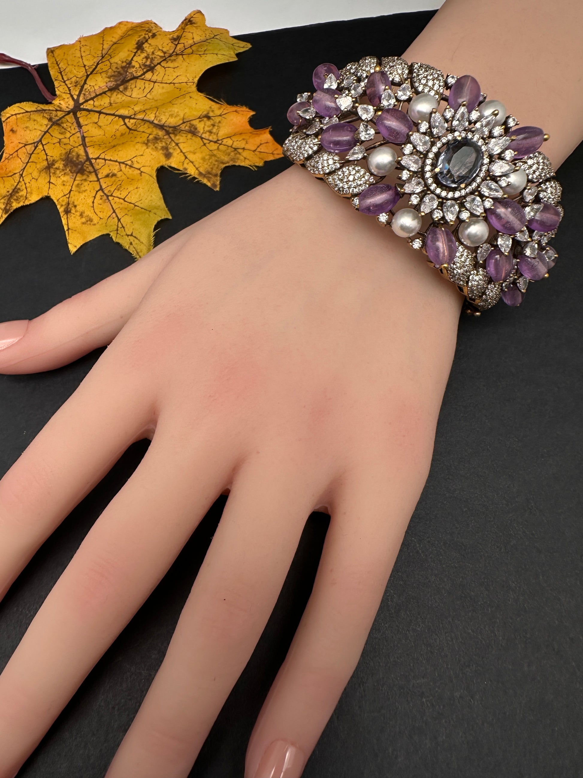 Victorian AD Beads Color Openable Kada Bracelet - Purple