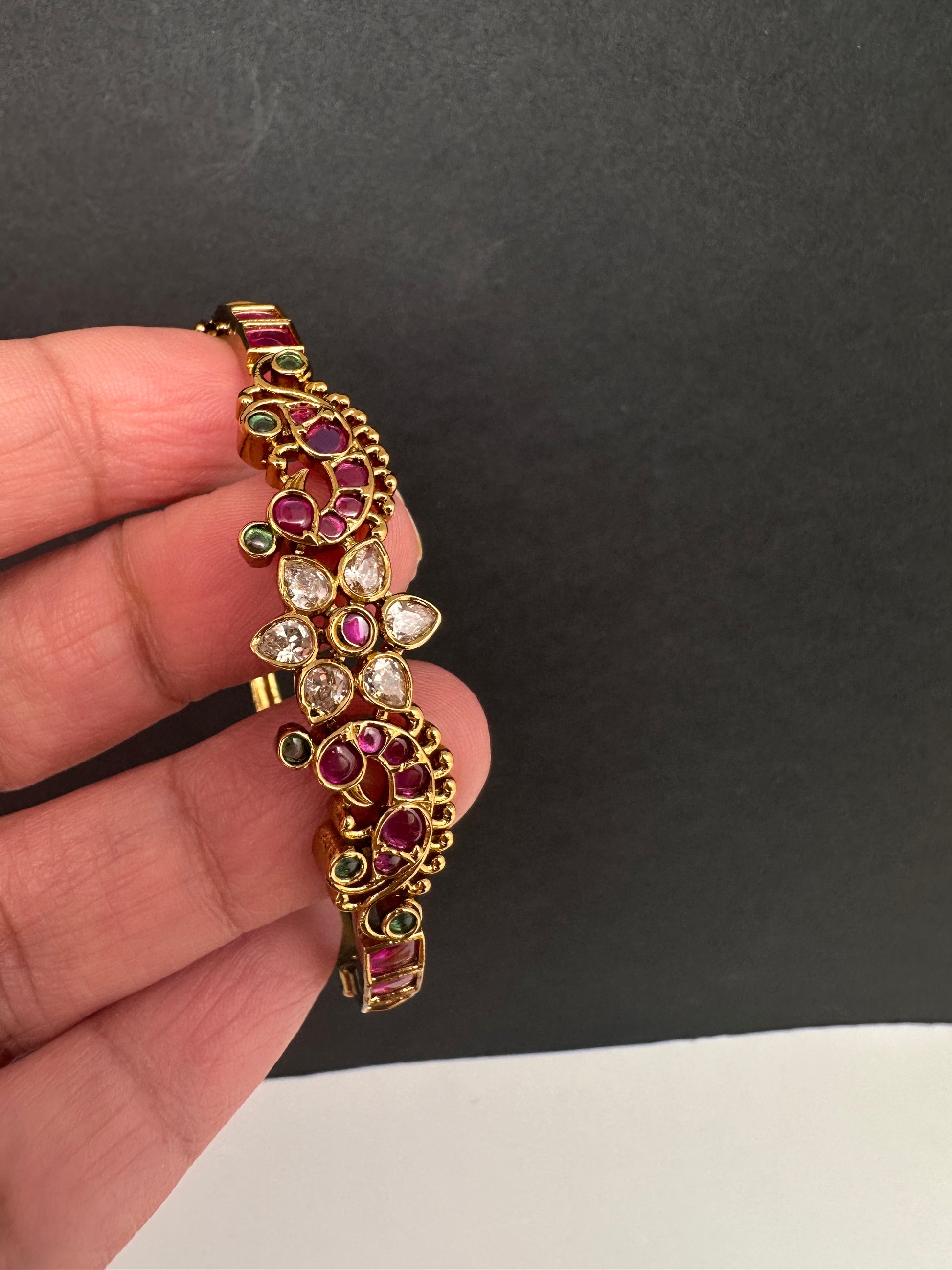 Kemp Multi Color Stones Openable Kada Bracelet - 