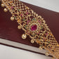Floral Pattern AD Red Green Stone and Pearls Stiff Front Design Kids Kamarband Hip Chain