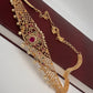 Floral Pattern AD Red Green Stone and Pearls Stiff Front Design Kids Kamarband Hip Chain