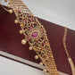 Floral Pattern AD Red Green Stone and Pearls Stiff Front Design Kids Kamarband Hip Chain