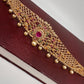 Floral Pattern AD Red Green Stone and Pearls Stiff Front Design Kids Kamarband Hip Chain