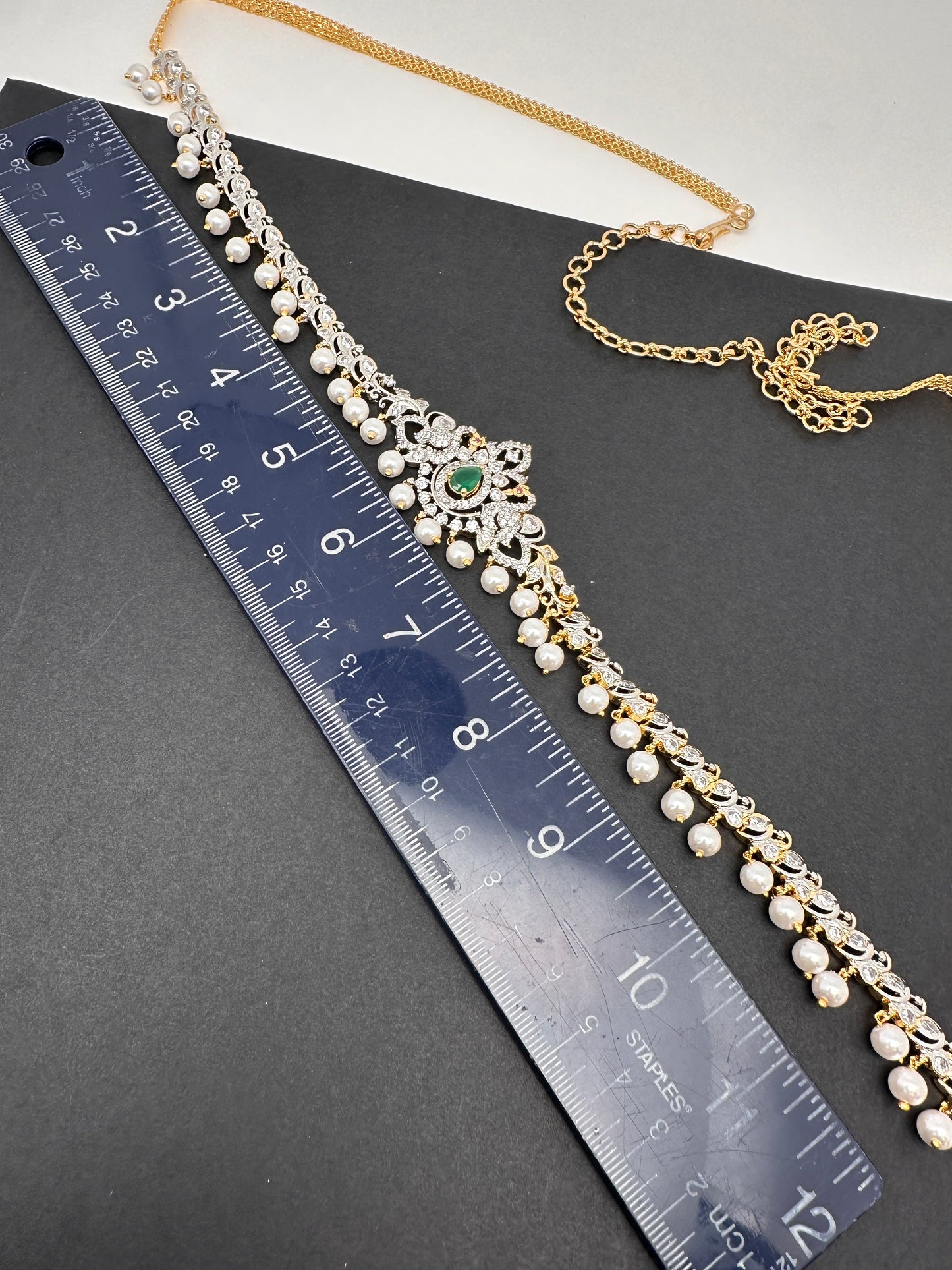 AD Ganga Jamuna Polish Green Stone Hip Chain Kamarbandh