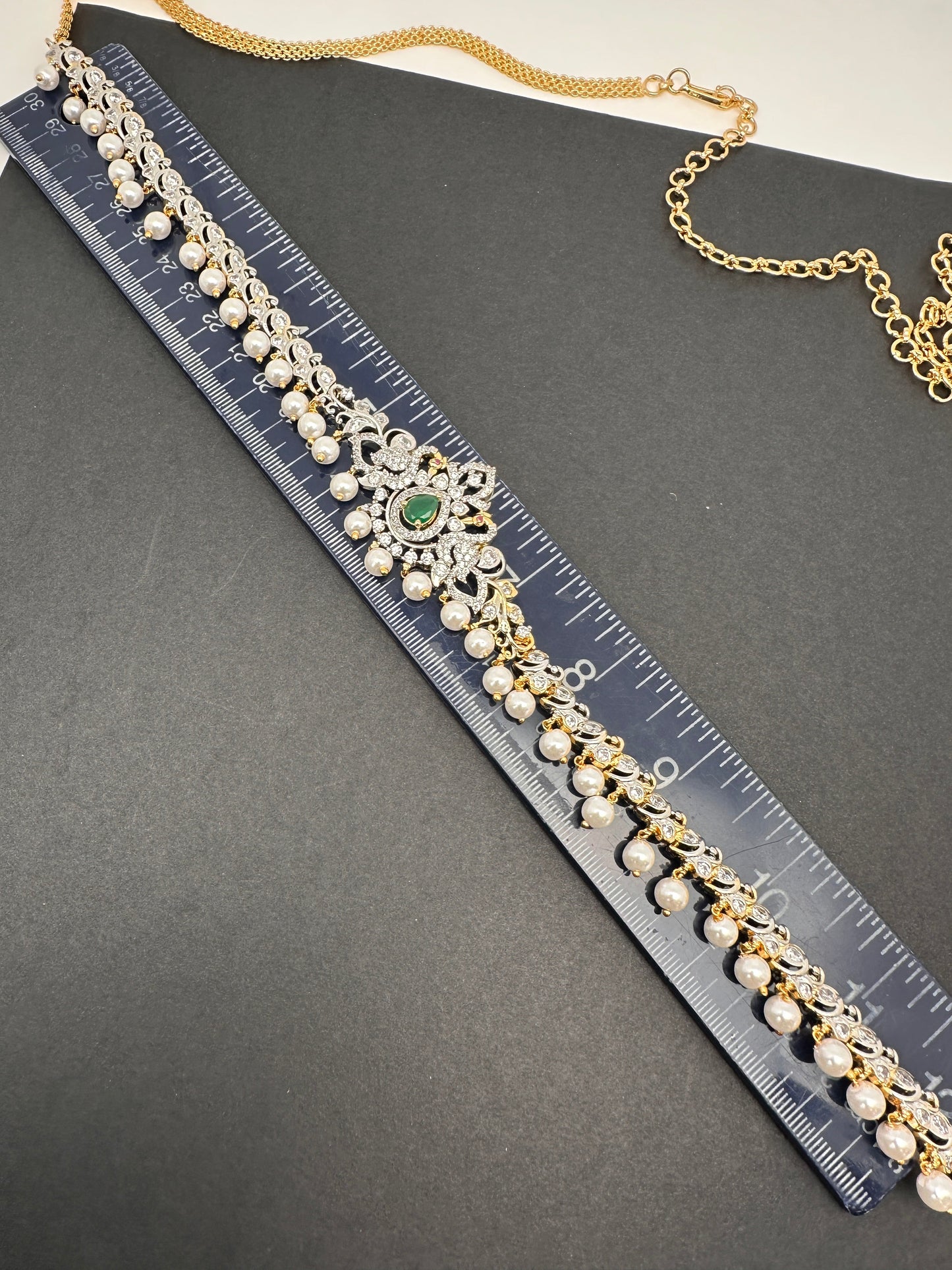 AD Ganga Jamuna Polish Green Stone Hip Chain Kamarbandh
