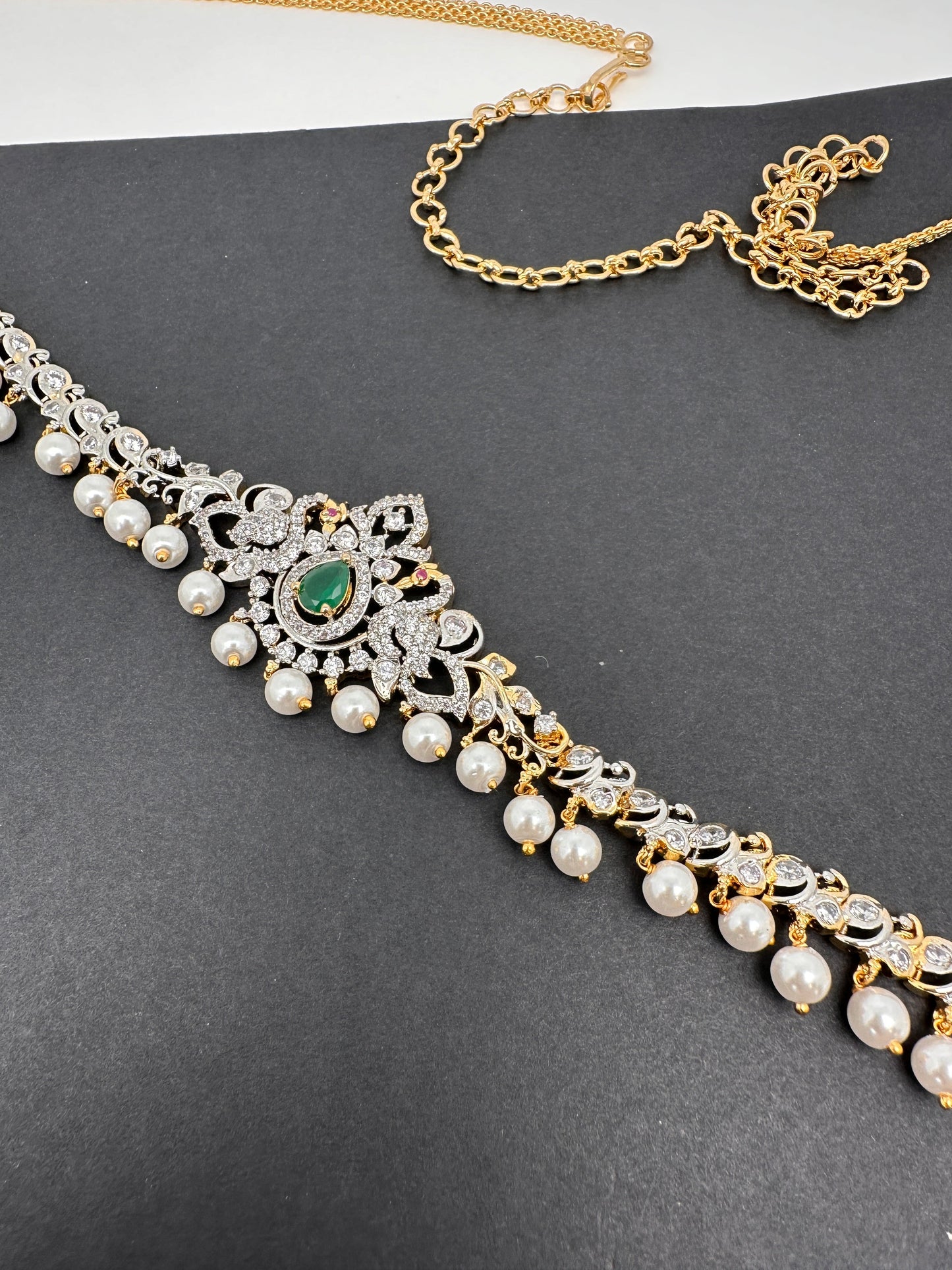 AD Ganga Jamuna Polish Green Stone Hip Chain Kamarbandh
