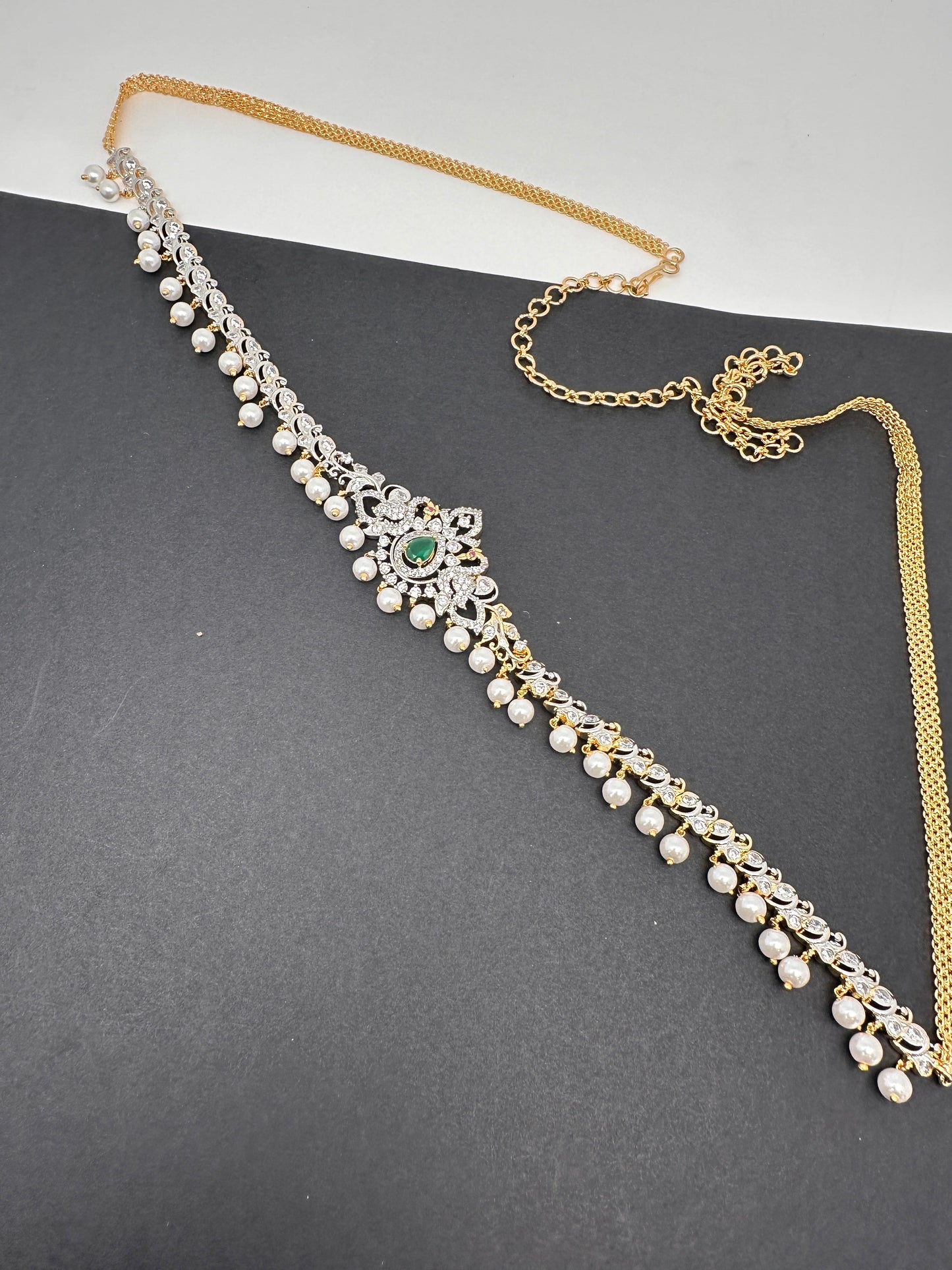 AD Ganga Jamuna Polish Green Stone Hip Chain Kamarbandh