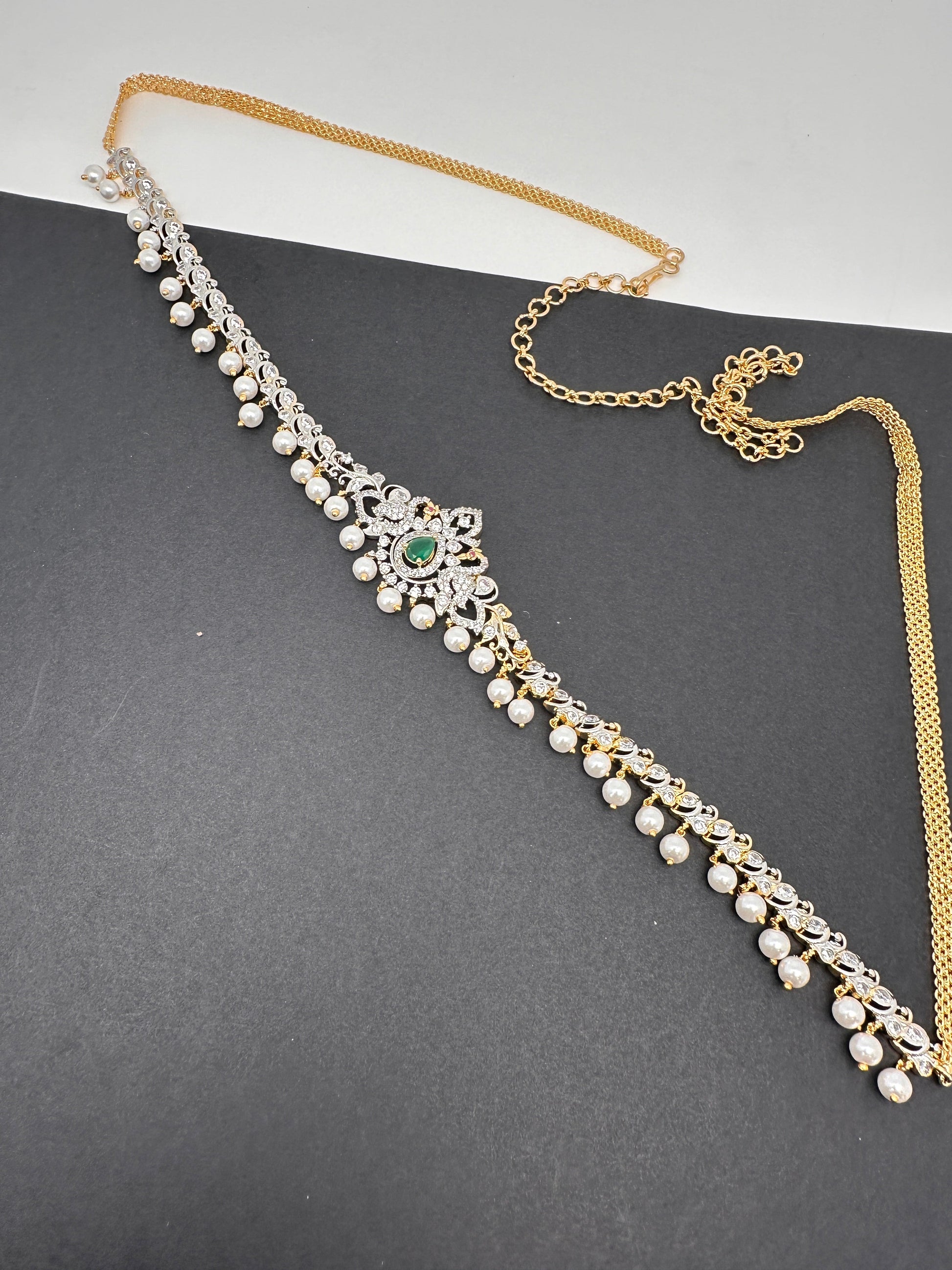 AD Ganga Jamuna Polish Green Stone Hip Chain Kamarbandh