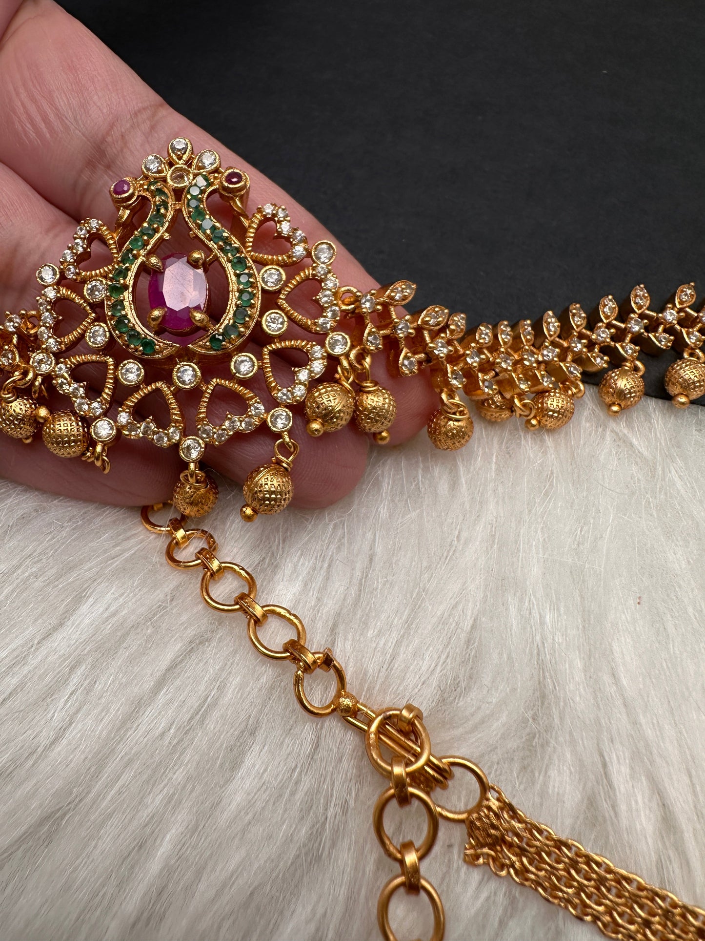 CZ Peacock Design Matte Finish Hip Chain Vaddanam