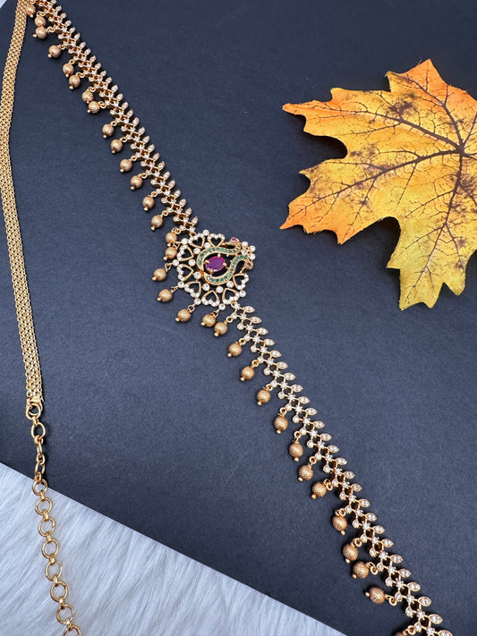 CZ Peacock Design Matte Finish Hip Chain Vaddanam