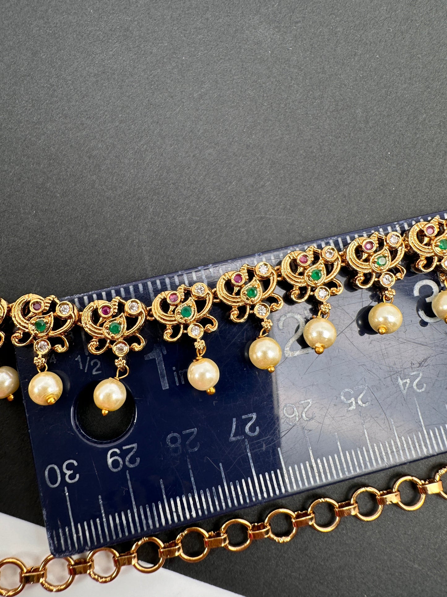 Simple Multi Stone Floral Design Matte Finish Hip Chain Vaddanam