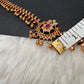Sleek CZ Red Green Multi Stone Matte Finish Floral Pattern Hip Chain Vaddanam