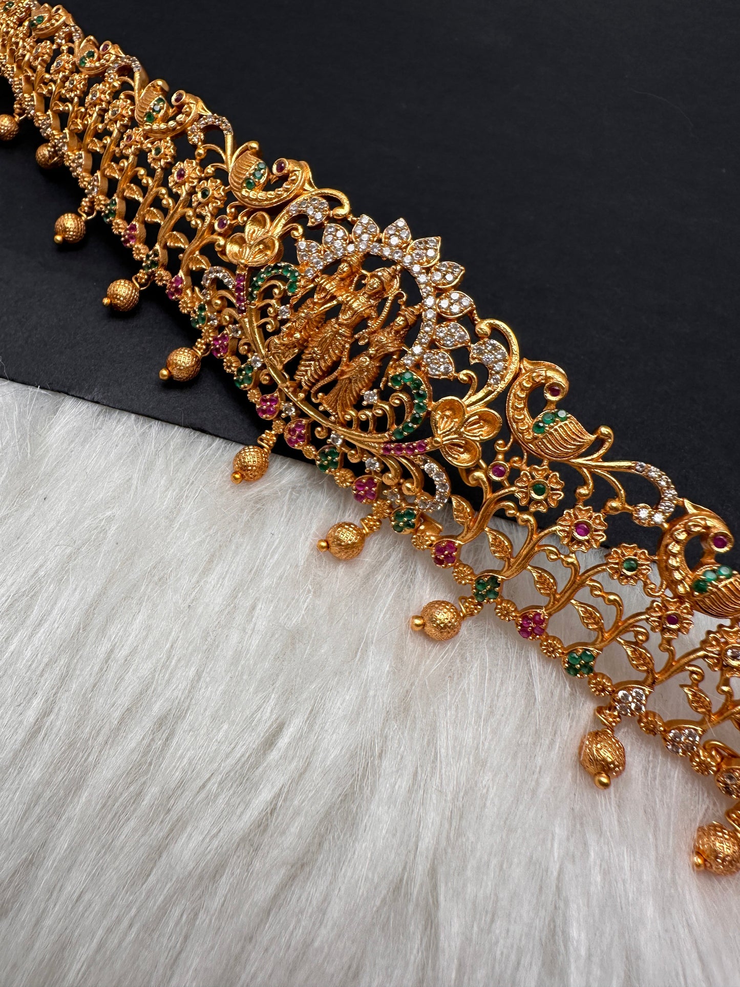 Ram Parivaar Sleek CZ Red Green Multi Stone Matte Finish Hip Chain Vaddanam
