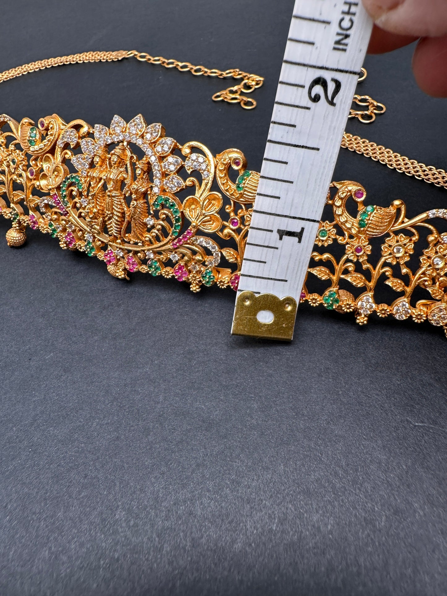 Ram Parivaar Sleek CZ Red Green Multi Stone Matte Finish Hip Chain Vaddanam