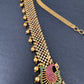 Sleek CZ Red Green Multi Stone Matte Finish Peacock Design Hip Chain Vaddanam