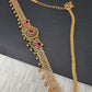 Sleek CZ Red Green Multi Stone Matte Finish Peacock Design Hip Chain Vaddanam
