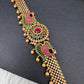 Sleek CZ Red Green Multi Stone Matte Finish Peacock Design Hip Chain Vaddanam