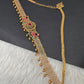 Sleek CZ Red Green Multi Stone Matte Finish Peacock Design Hip Chain Vaddanam