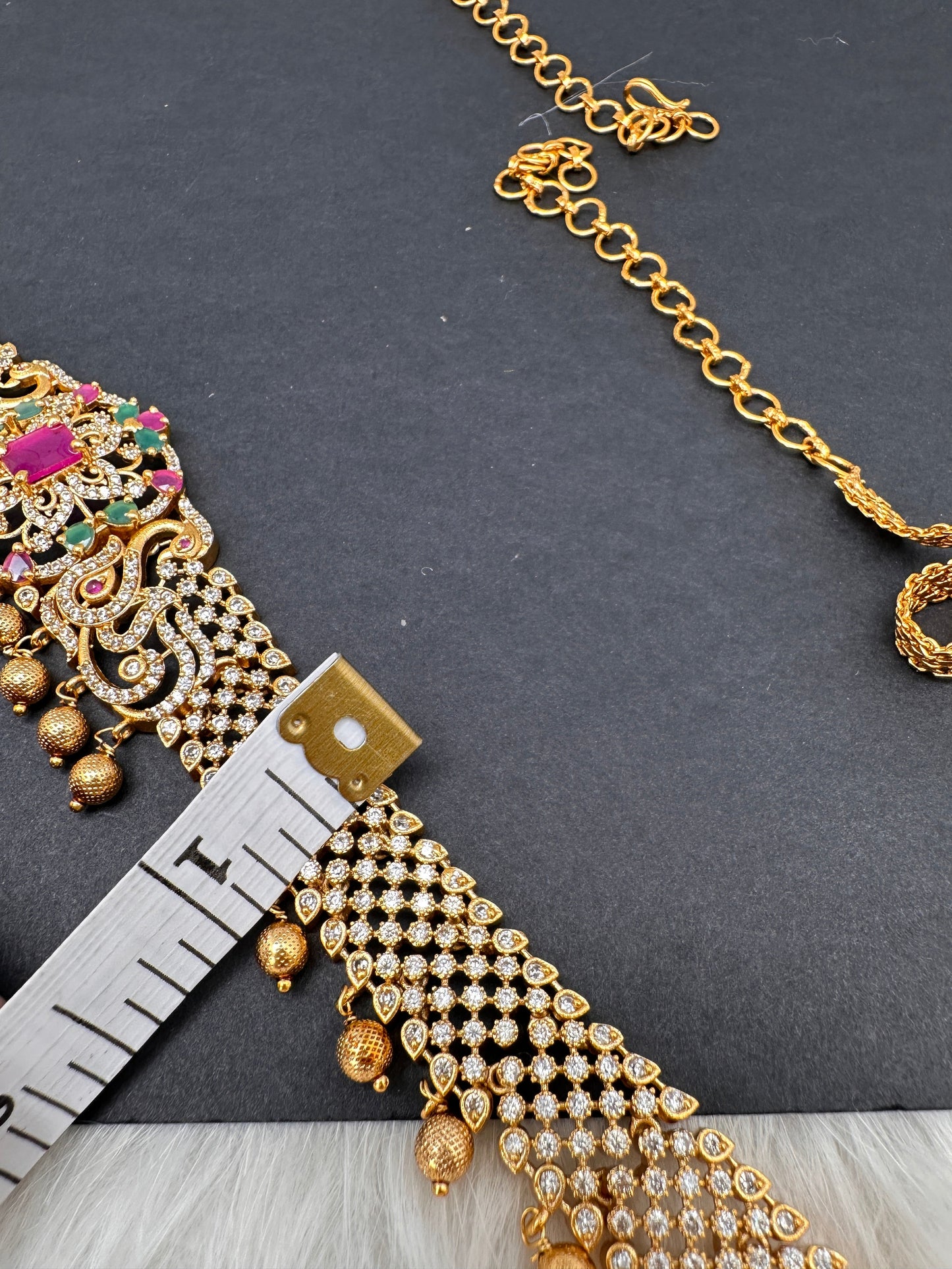 Sleek CZ Red Green Multi Stone Matte Finish Hip Chain Vaddanam