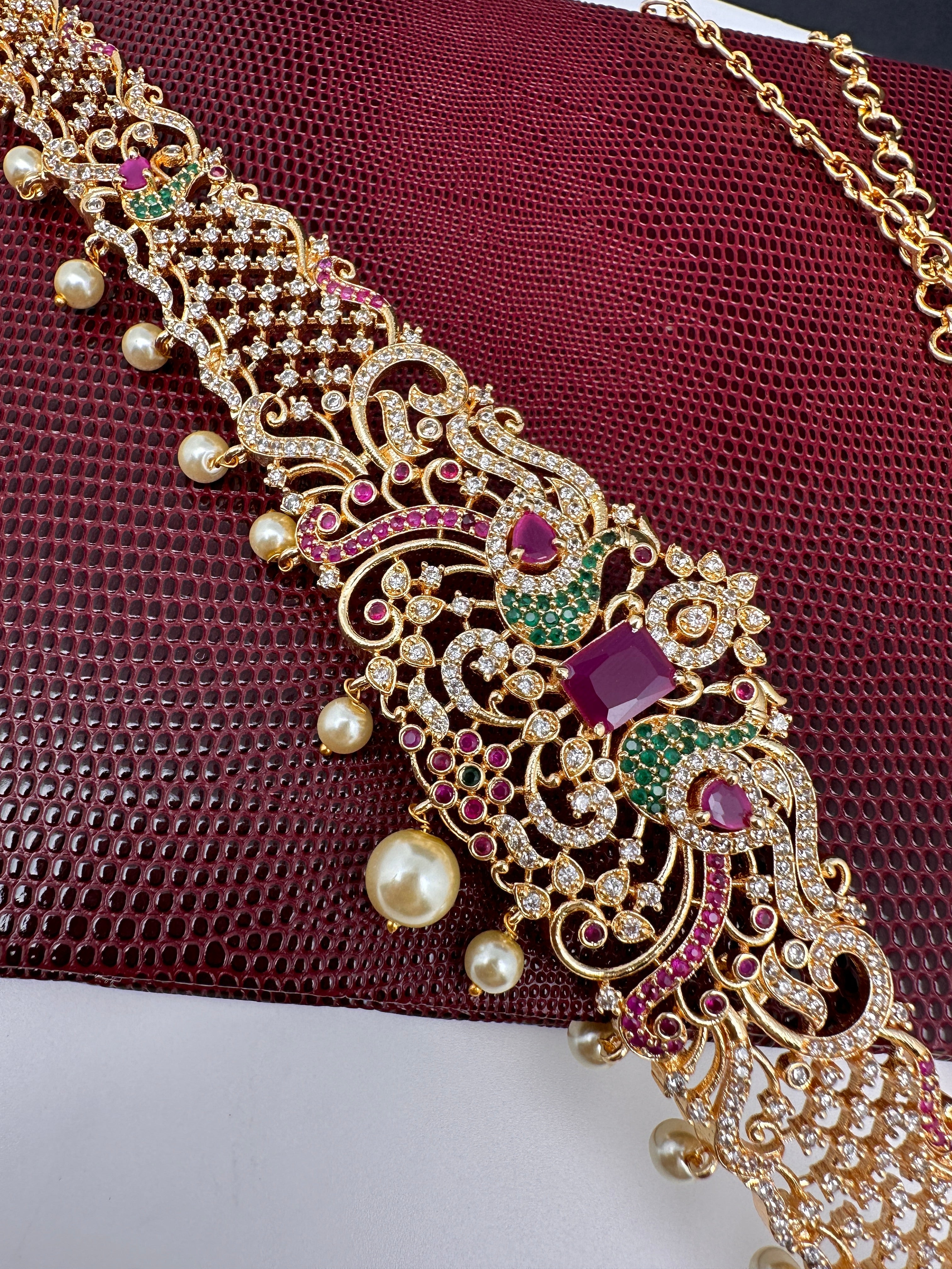 AD Red Green Stone Peacock Stiff Front Design Kids Kamarband Hip Chain Sheetal s FabFashion