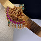 Goddess Lakshmi Motif Floral Self Design Waist Belt Vaddanam