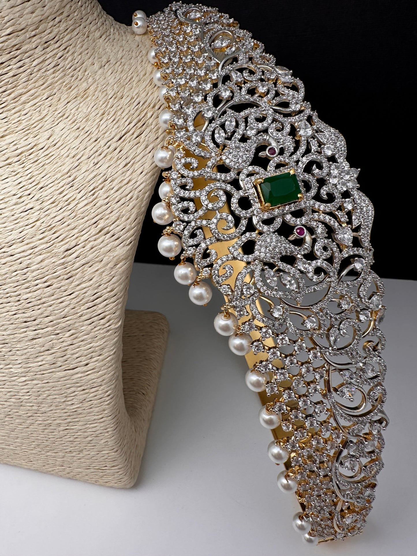 Peacock Diamond Finish Stone Kids Hip Belt Vaddanam with Changeable Stones