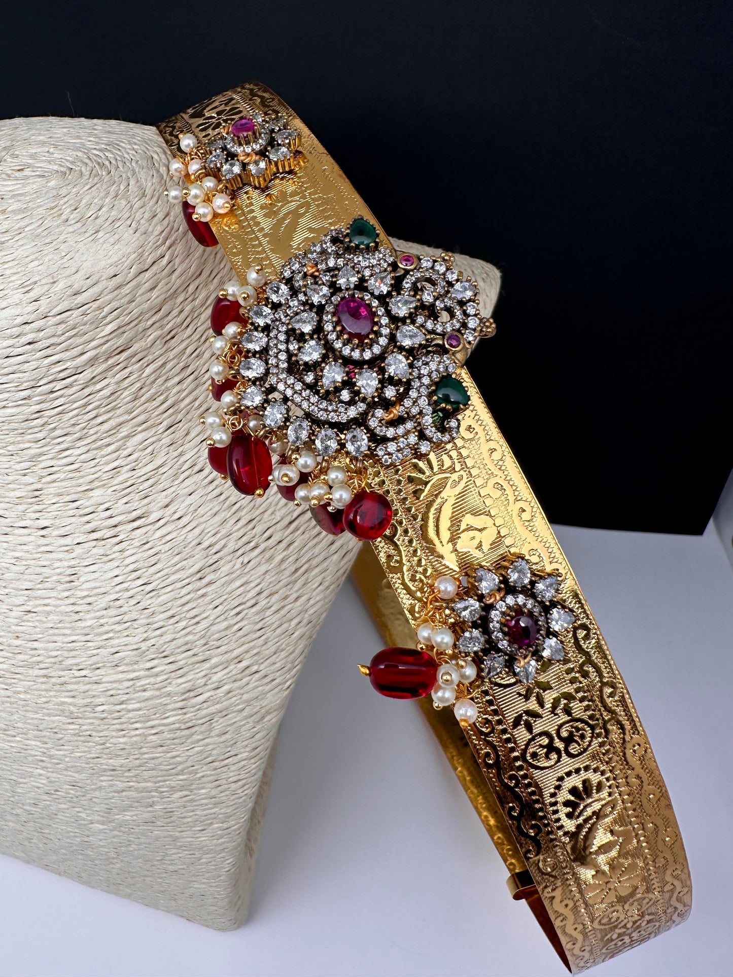 Self Design AD Peacock Motifs Kamarband WaistBelt - Red