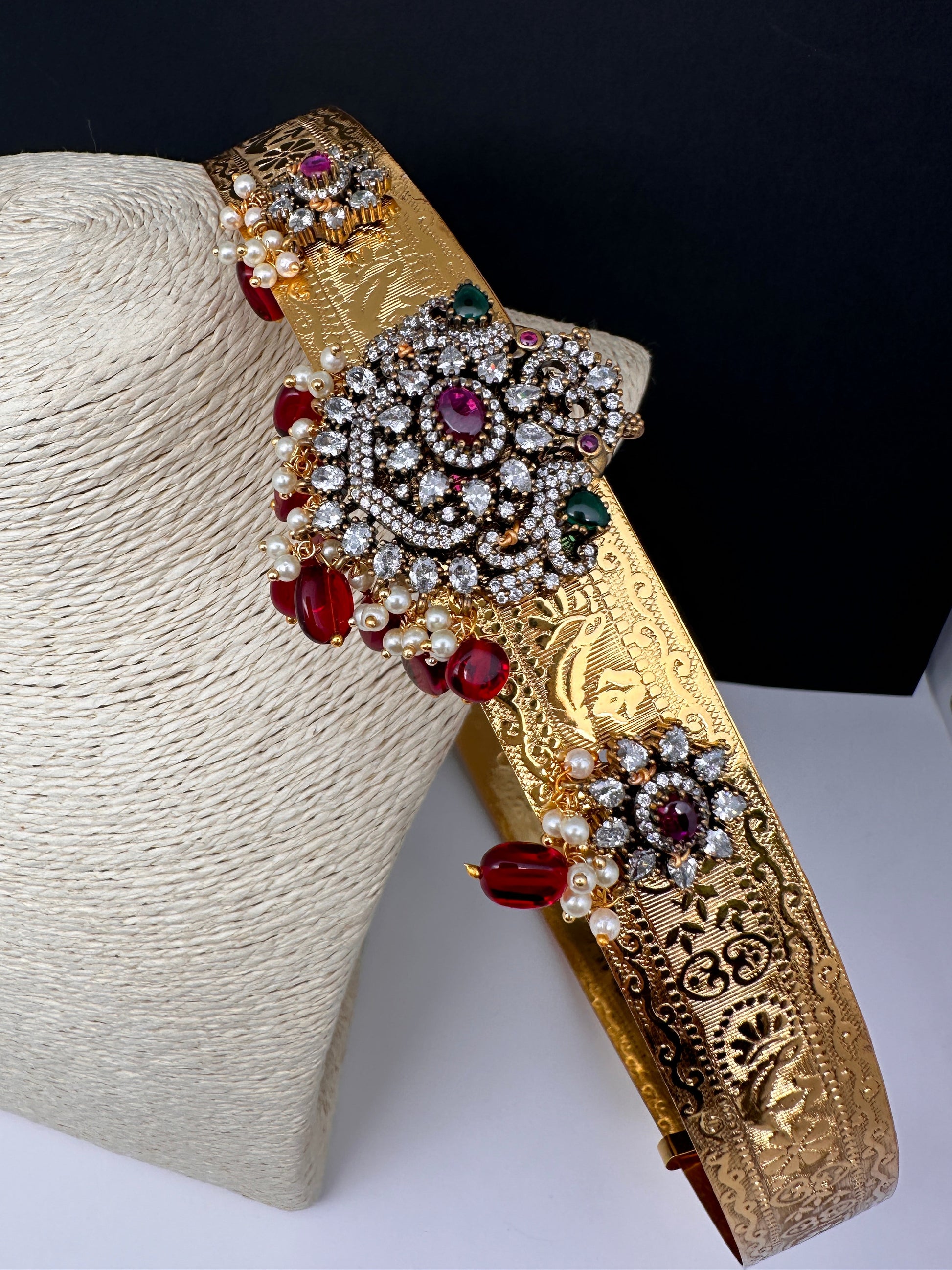 Self Design AD Peacock Motifs Kamarband WaistBelt - Red