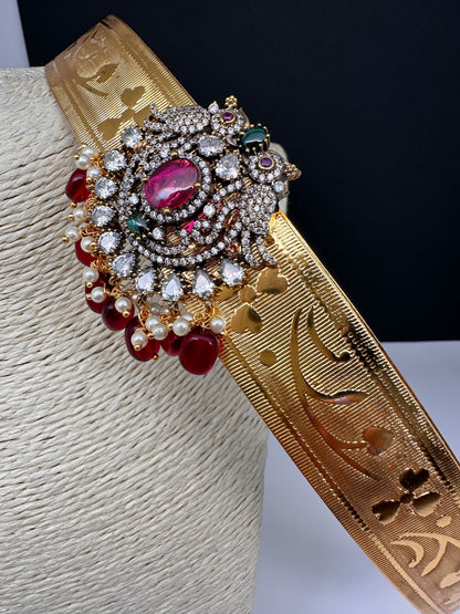 Self Design AD Peacock Kamarband WaistBelt - Red