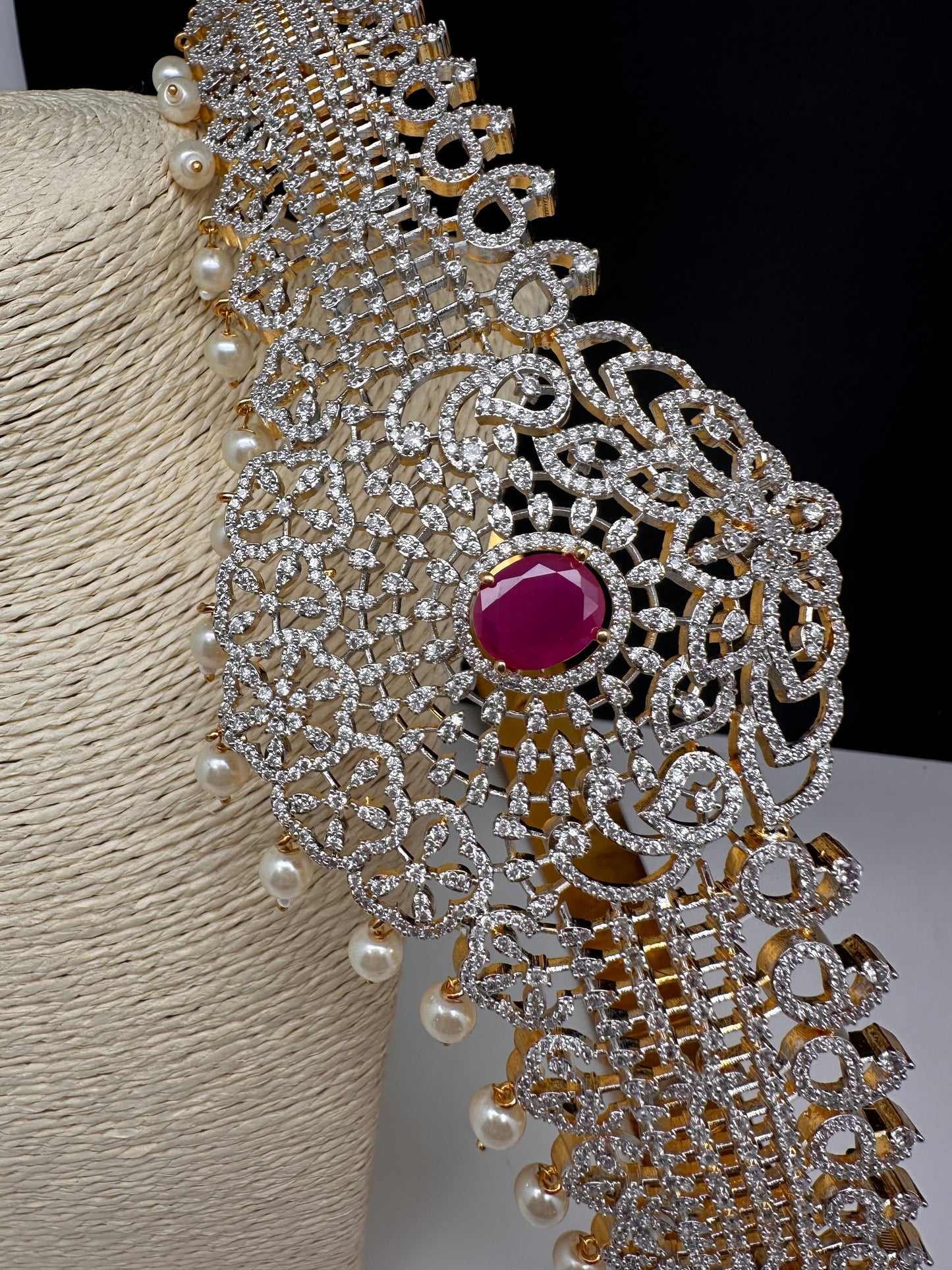 AD Diamond Finish Ruby Red Stone Hip Belt Kamarbandh