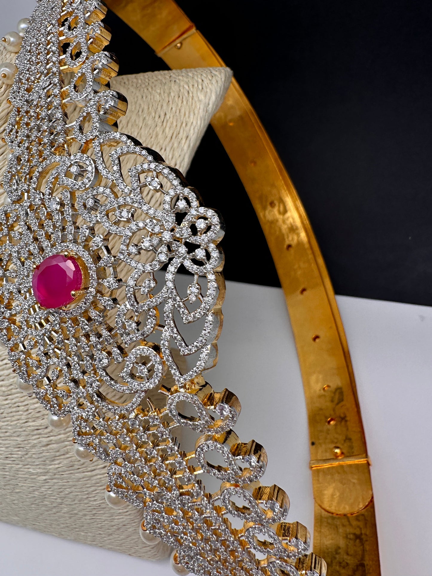 AD Diamond Finish Ruby Red Stone Hip Belt Kamarbandh