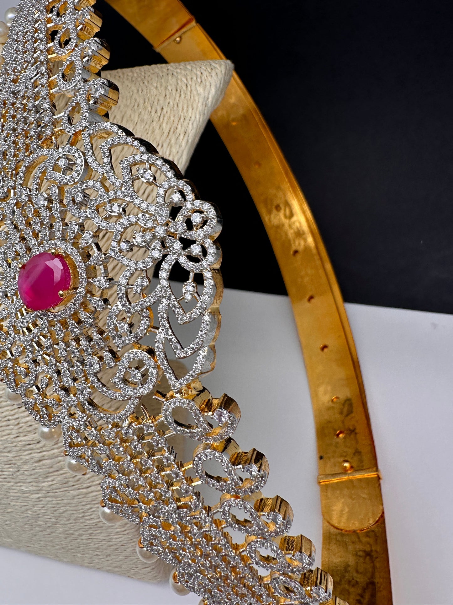 AD Diamond Finish Ruby Red Stone Hip Belt Kamarbandh