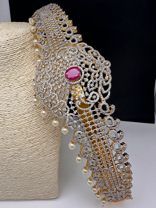 AD Diamond Finish Ruby Red Stone Hip Belt Kamarbandh
