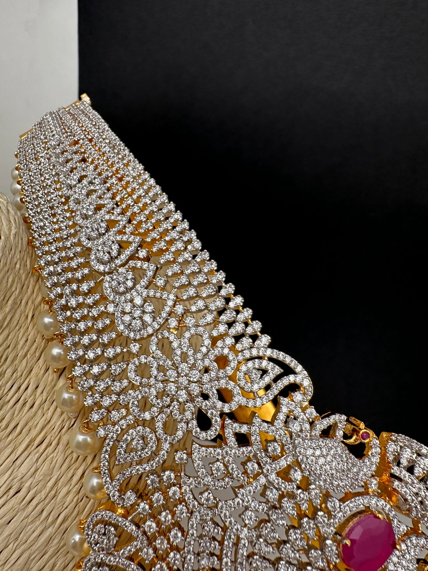 Peacock AD Diamond Finish Ruby Red Stone Hip Belt Kamarbandh