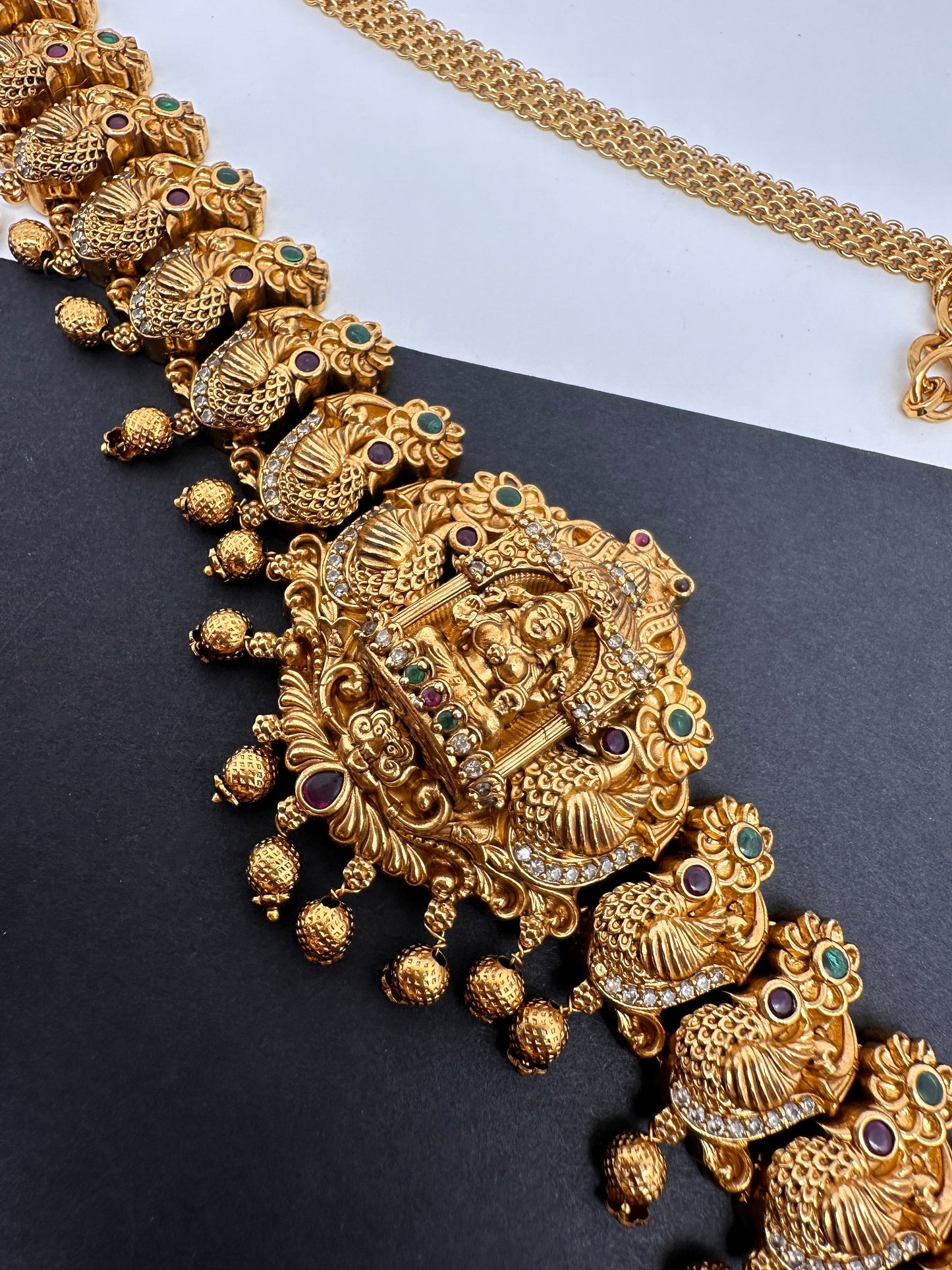 Goddess Lakshmi Peacock Nakshi Antique Matte Finish Hip Belt Kamarbandh