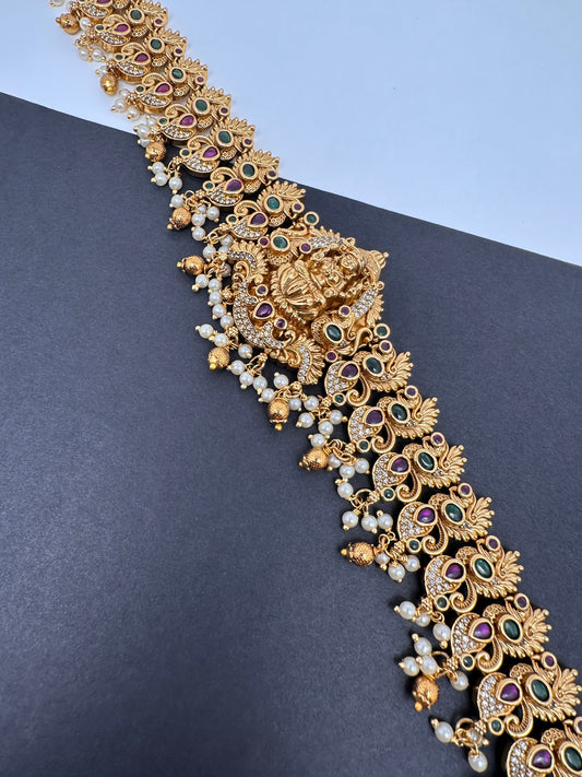 Goddess Lakshmi Peacock Nakshi Antique Matte Finish Hip Belt Kamarbandh