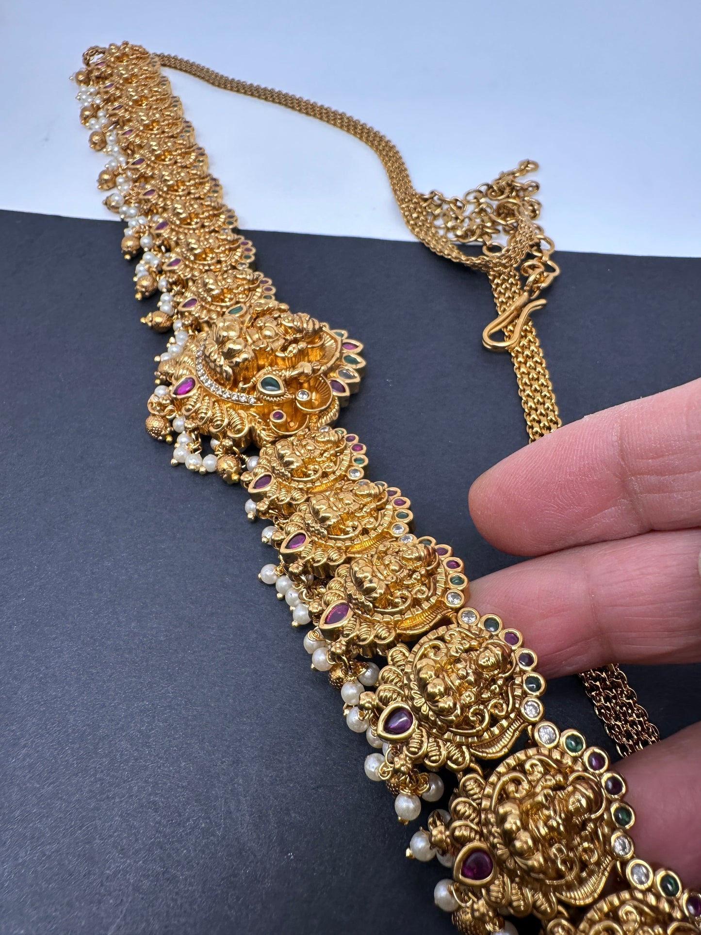 Goddess Lakshmi Nakshi Antique Matte Finish Hip Belt Kamarbandh
