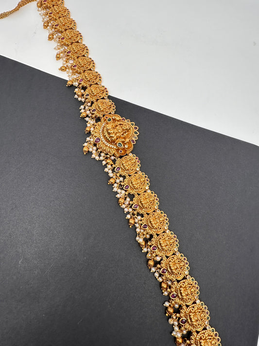 Goddess Lakshmi Nakshi Antique Matte Finish Hip Belt Kamarbandh