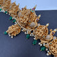 Goddess Lakshmi Nakshi Antique Matte Finish Hip Belt Kamarbandh with Green beads